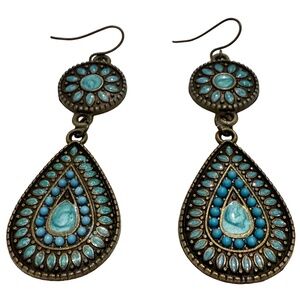 Vintage 90s Turquoise Enamel Dangle Drop Earrings
